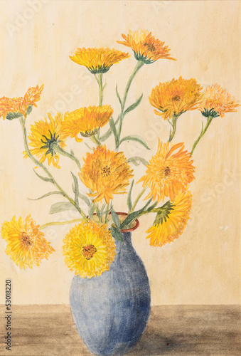 yellow flowers - original painting watercolor on paper