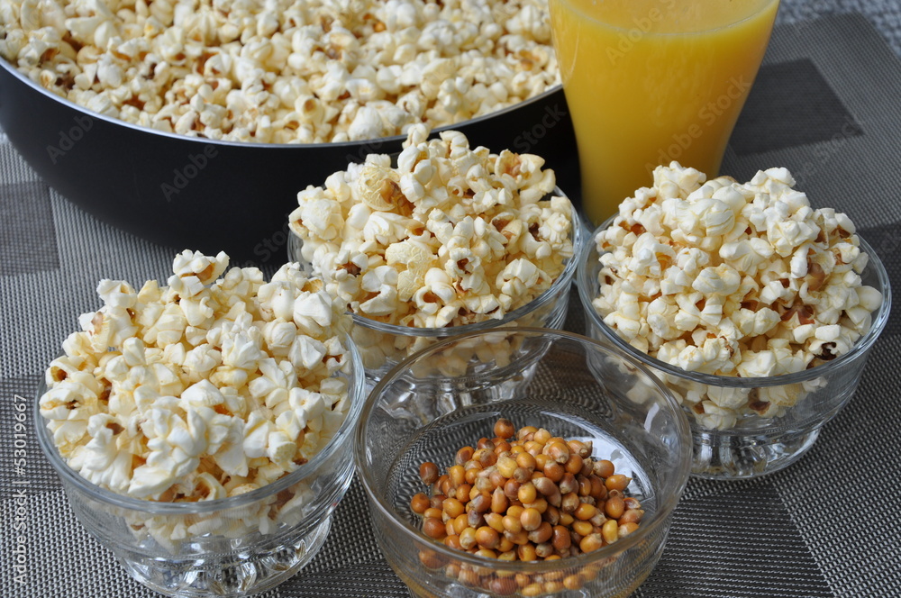 Popcorn and juice as snack Popcorn and juice as snack