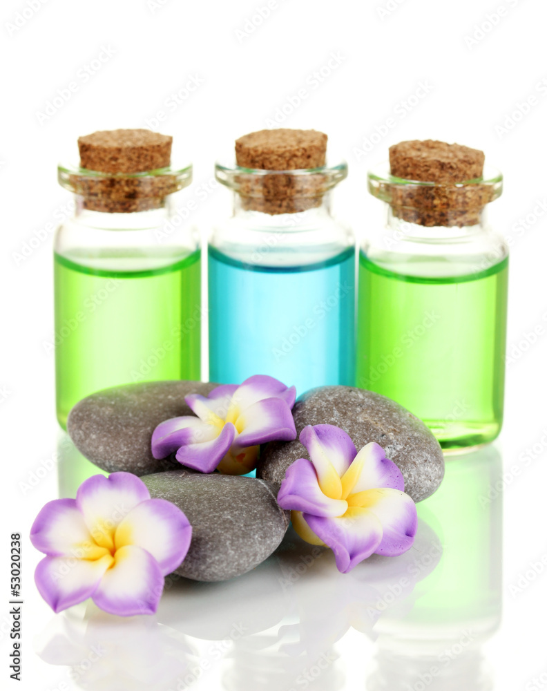 Bottles with basics oils isolated on white
