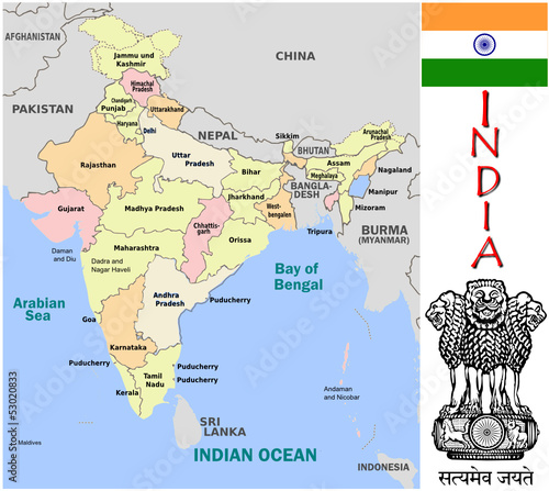 India Asia emblem map symbol administrative divisions