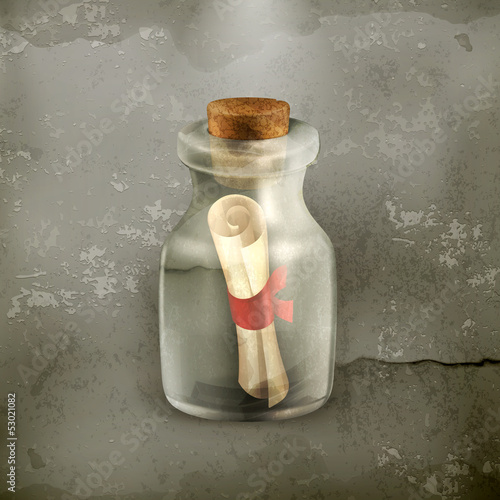 Message in a bottle, vector icon old style