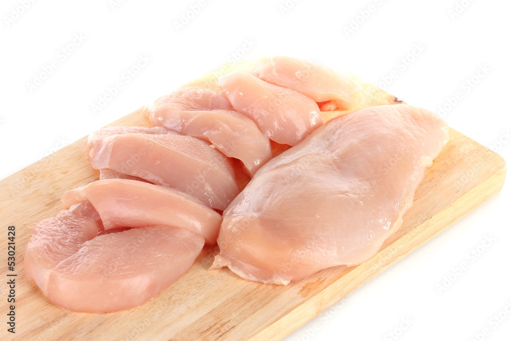 Chicken meat on board isolated on white Chicken meat on board isolated on white