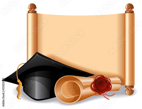 Graduation cap and diploma