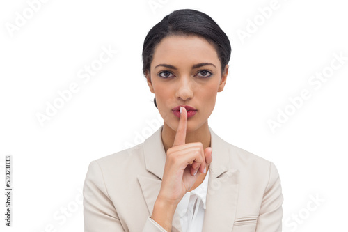 Obraz na plátně Businesswoman asking for silence