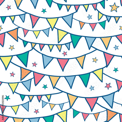 Vector colorful doodle bunting flags seamless pattern background