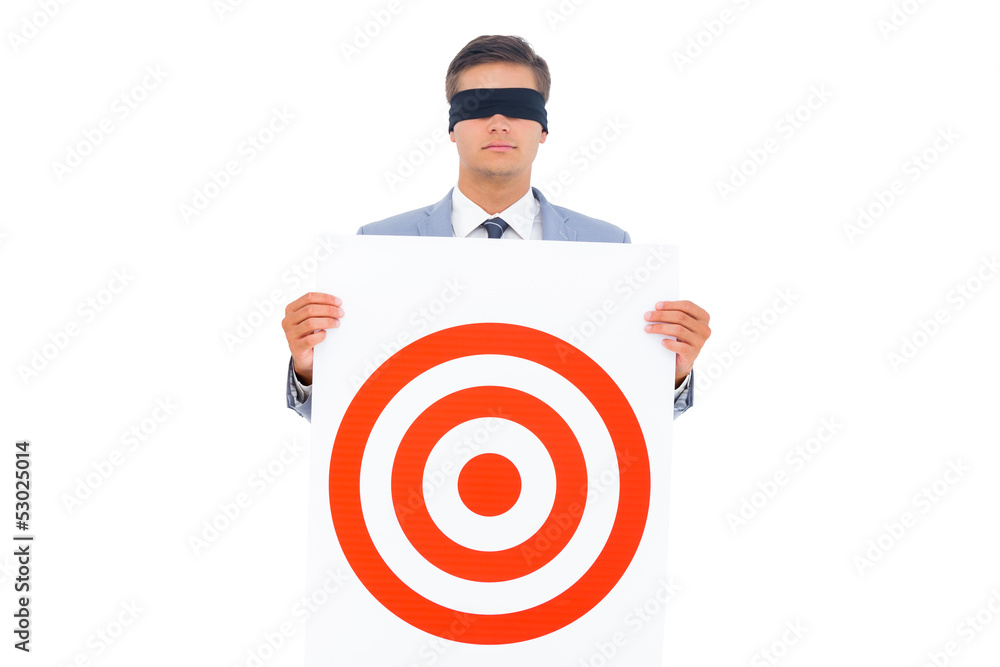 Man with blindfolded and a target Man with blindfolded and a target