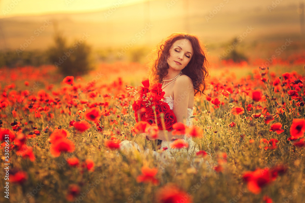 The bride in a poppy field The bride in a poppy field