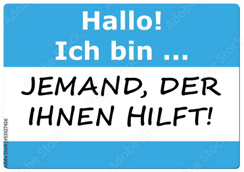 Namensschild: Begrüßung, Hilfe, Angebot, Service