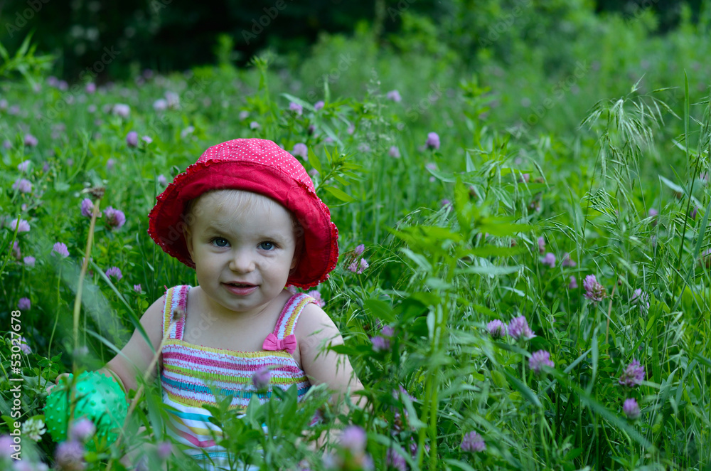 cute little girl sitting in the green field cute little girl sitting in the green field