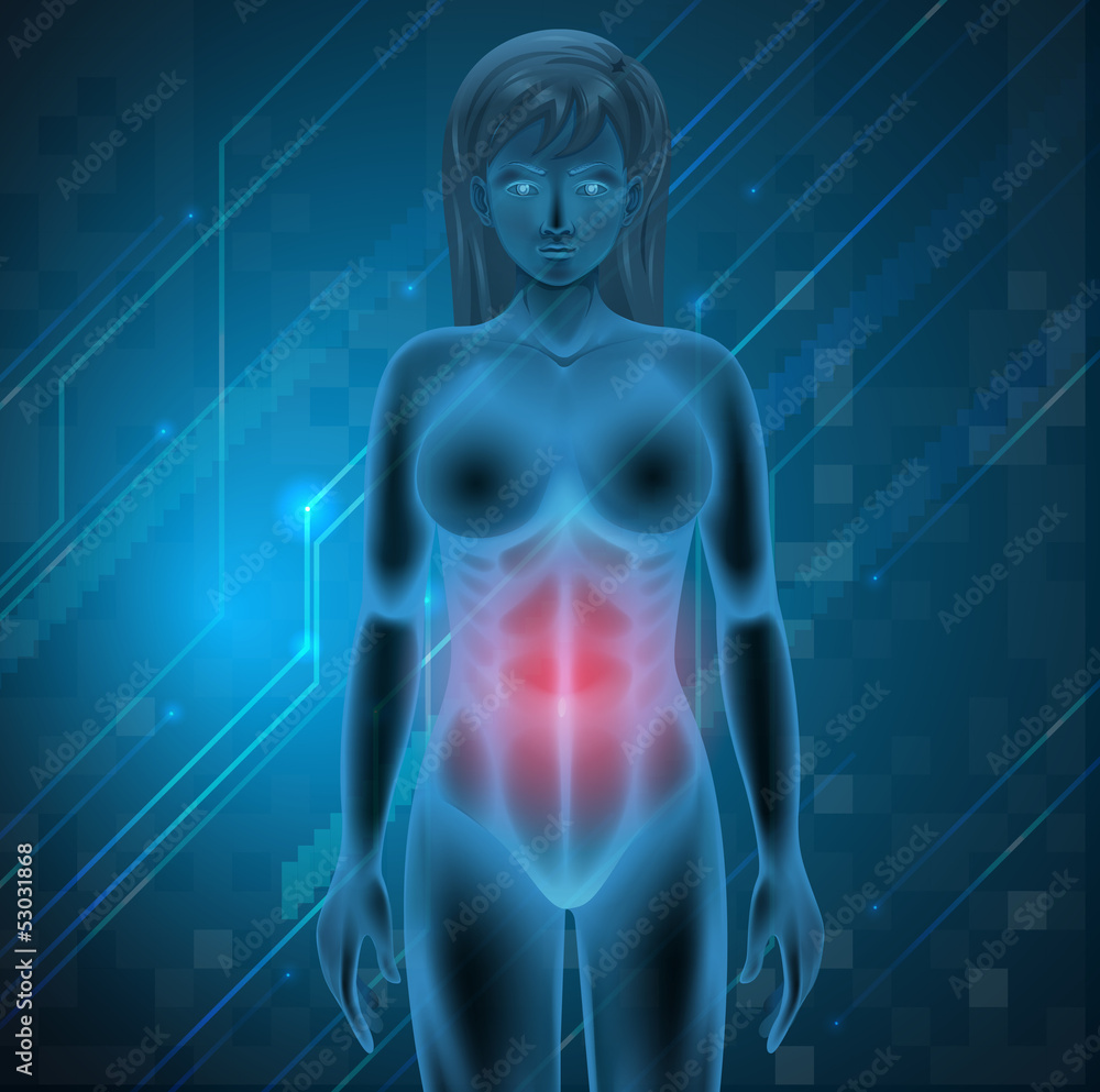 A woman experiencing pain in the stomach A woman experiencing pain in the stomach
