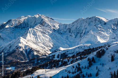 Mountain Peak and Ski Slope near Megeve in French Alps, France