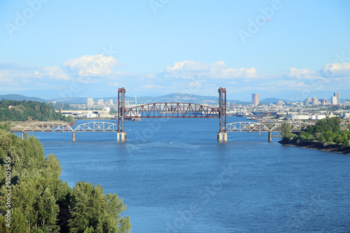 Railroad bridge over the Willamette River in Portland, OR.