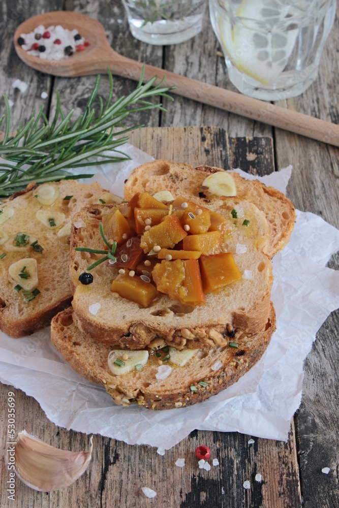 Bruschetta with pumpkin and rosemary Bruschetta with pumpkin and rosemary
