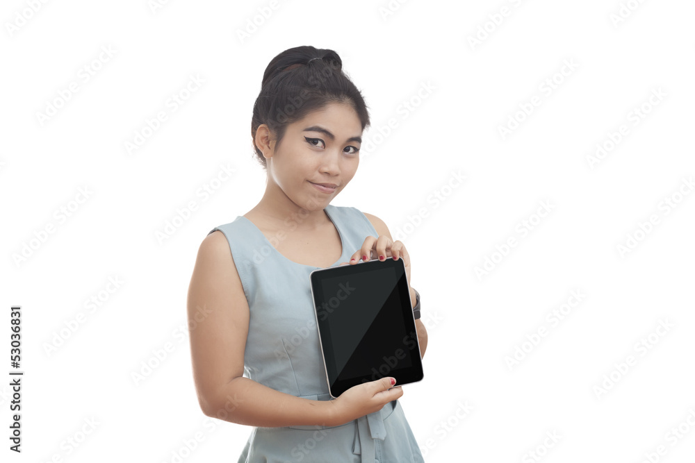 woman holding a tablet woman holding a tablet