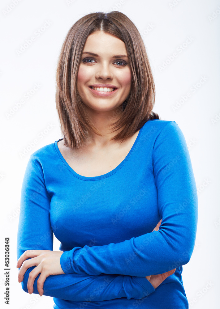 Smiling woman on white background portrait Smiling woman on white background portrait