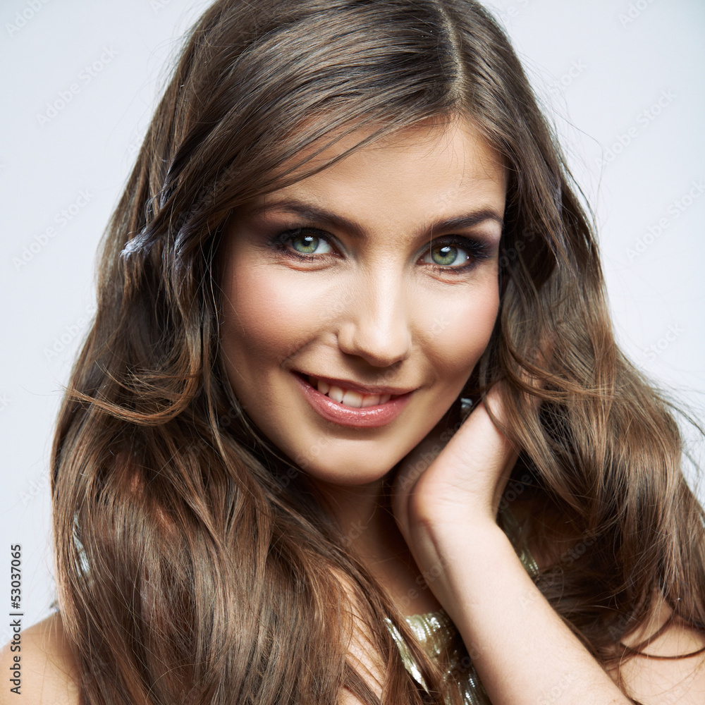Woman face close up beauty portrait. Female model isolated. Woman face close up beauty portrait. Female model isolated.