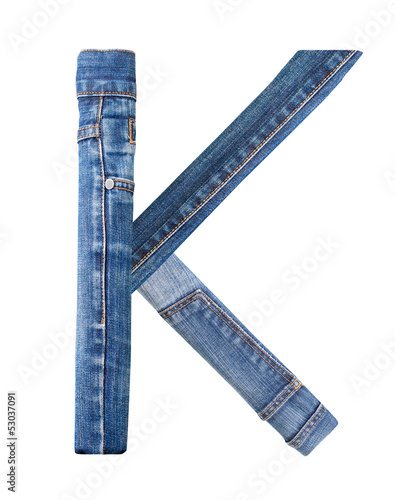 Jeans alphabet on white  letter K