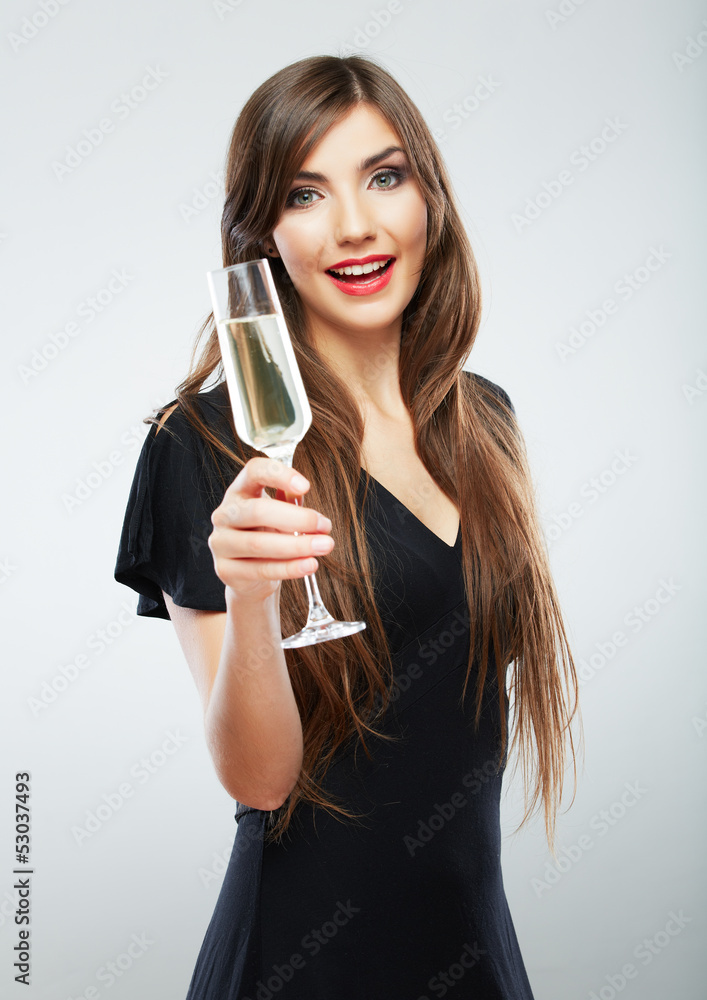 Young celebrating woman black dress Young celebrating woman black dress