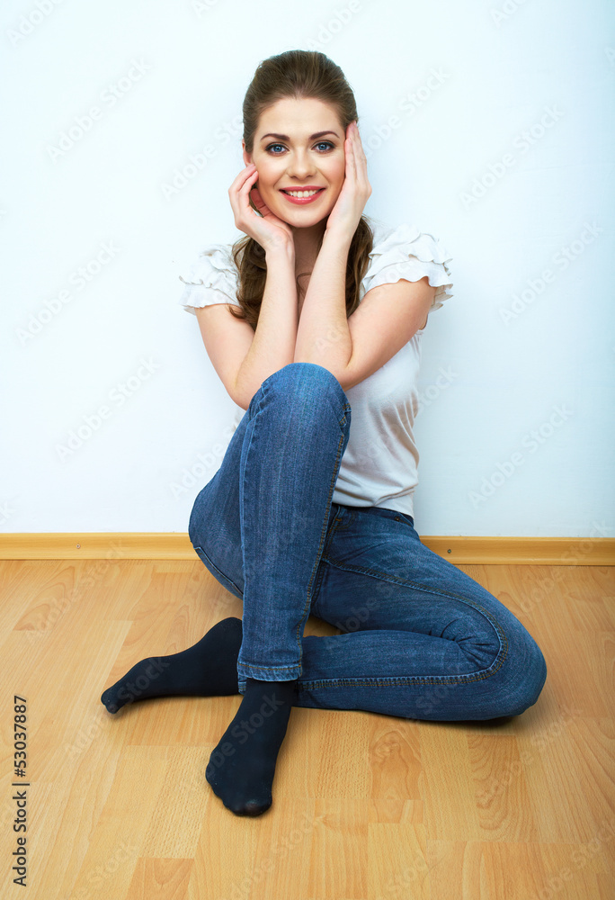 Young beauty seating woman casual style dressed. Young beauty seating woman casual style dressed.