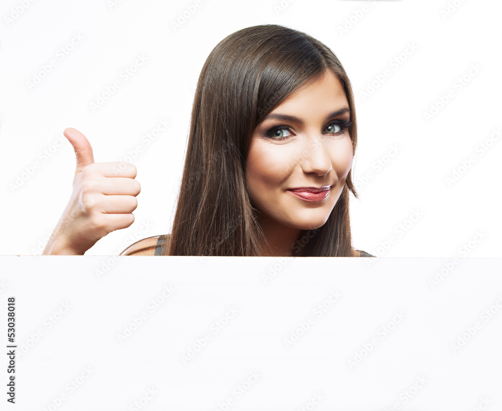 Smile Business woman portrait with blank white board Smile Business woman portrait with blank white board