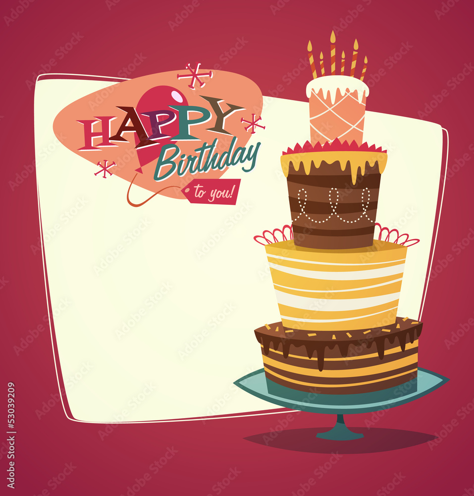 Retro vintage happy birthday card with cake Stock Vector | Adobe Stock