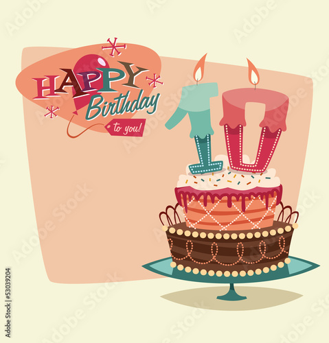 Retro vintage happy birthday card with cake