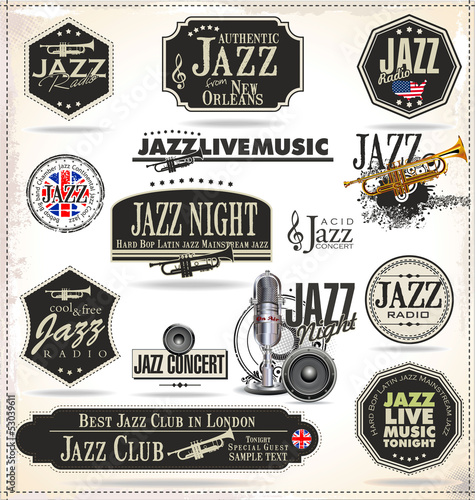 Jazz music stamps and labels