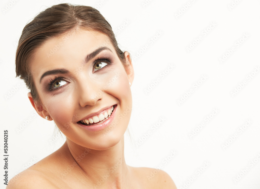 Young woman smiling face isolated on white background. Young woman smiling face isolated on white background.