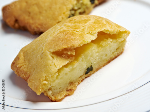 cake with egg and spring onions