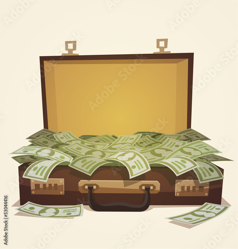 Open suitcase full of money, business illustration