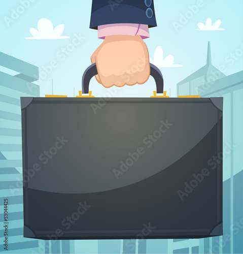 Briefcase in a hand, business illustration