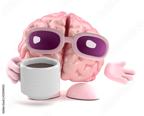 3d Brain enjoys a cup of tea