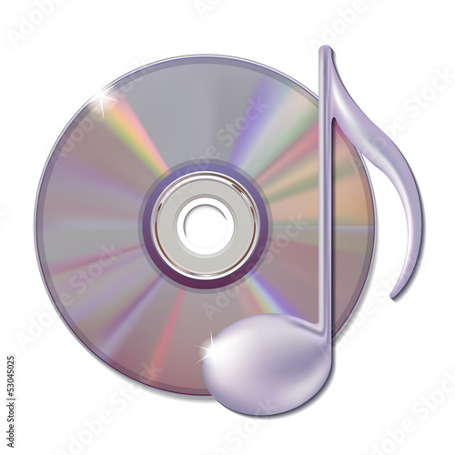 Musical note and cd disk - music icon.