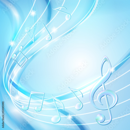 Blue abstract notes music background.