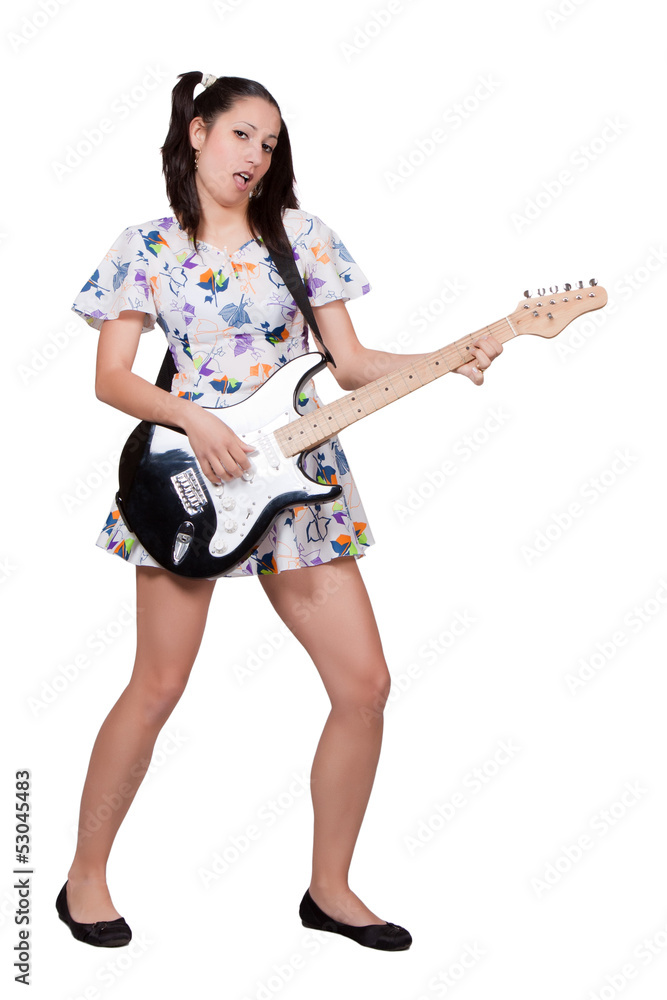 A girl with pigtails in colorful retro dress A girl with pigtails in colorful retro dress