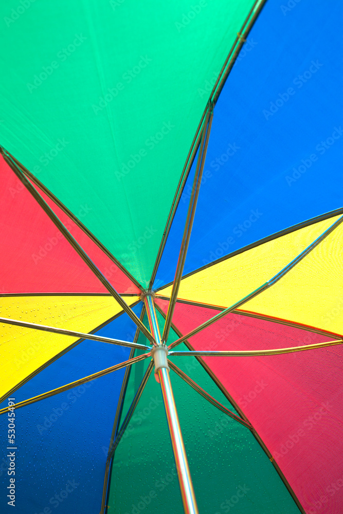 Under color sun umbrella protection closeup vertical view Under color sun umbrella protection closeup vertical view