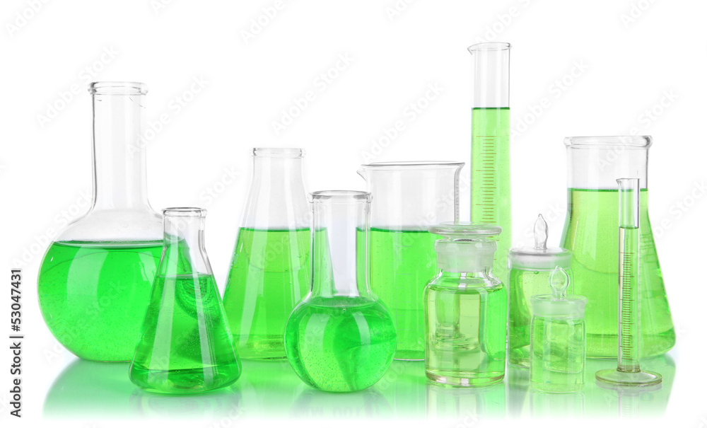 Test-tubes with green liquid isolated on white Test-tubes with green liquid isolated on white