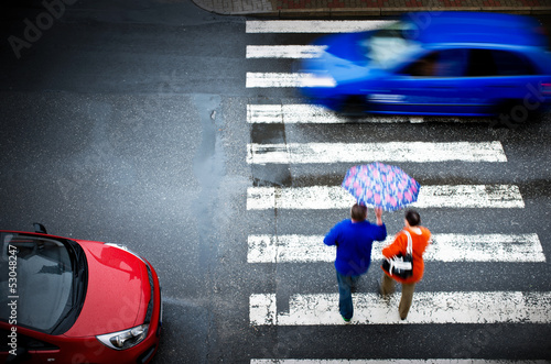 pedestrian crossing with car