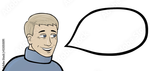Blonder Mann Nigel mit Sprechblase – Comiczeichnung