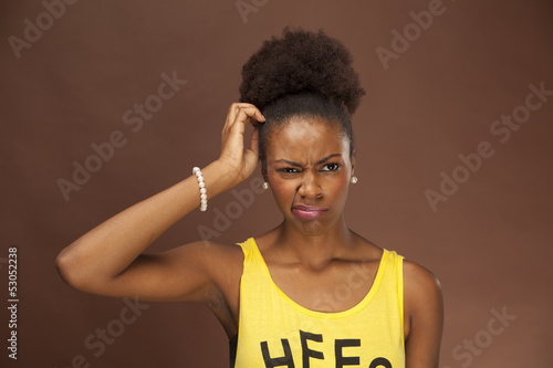 African American woman showing emotion with facial expressions