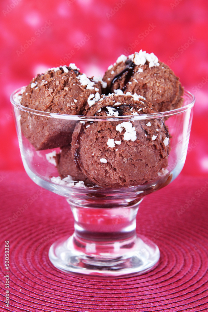 Delicious ice cream on table on bright background Delicious ice cream on table on bright background