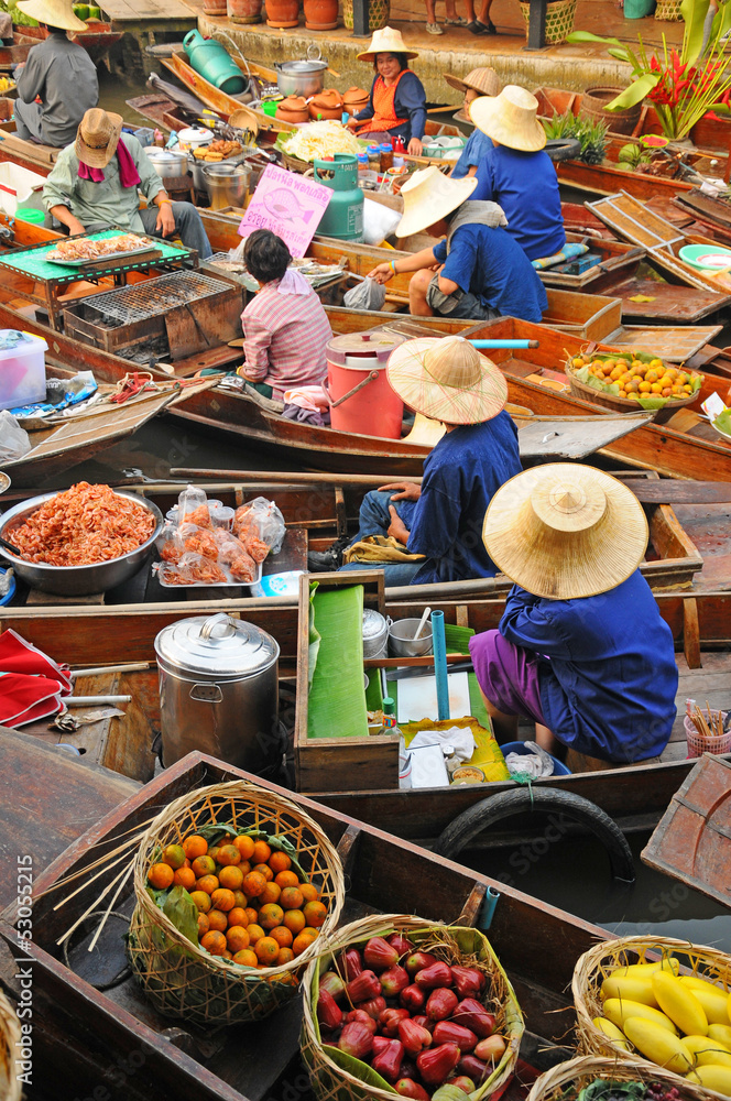 Floating market, Amphawa, Thailand - obrazy, fototapety, plakaty 