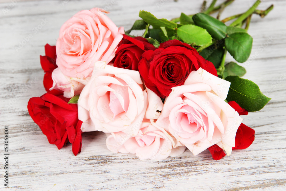 Beautiful bouquet of roses on table close-up Beautiful bouquet of roses on table close-up