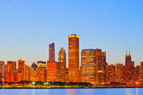 City of Chicago USA  sunset colorful panorama skyline