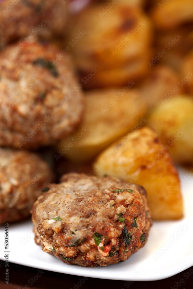 meatballs served with potatoes