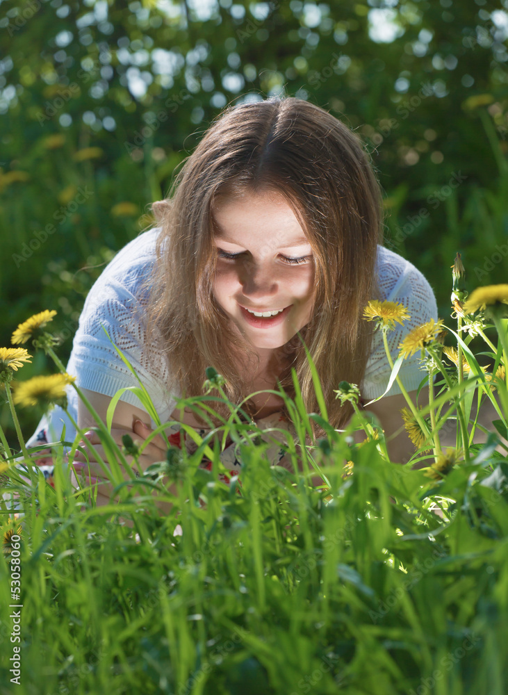 The girl has found light in a grass