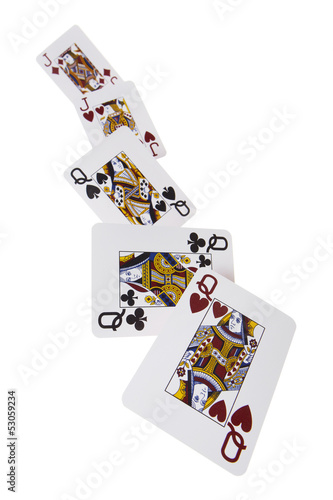 Fotografie Poker, Full House, Dame, weiß, fallend