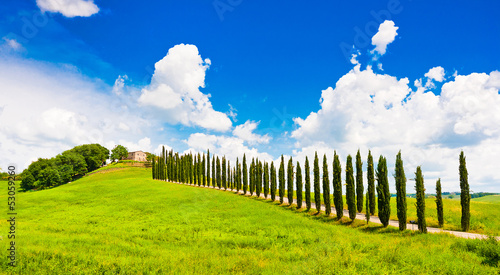 Beautiful landscape with house on hill in Tuscany  Italy