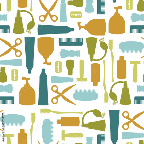 Seamless pattern with various toiletries