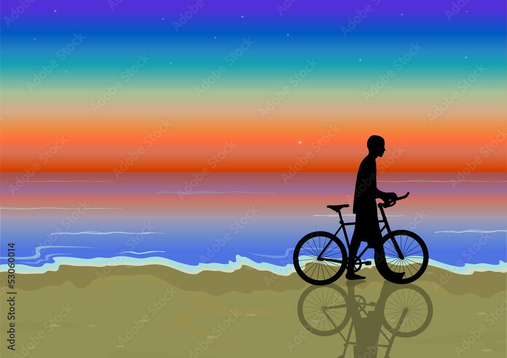 Fototapeta premium bike nea the beach at sunset